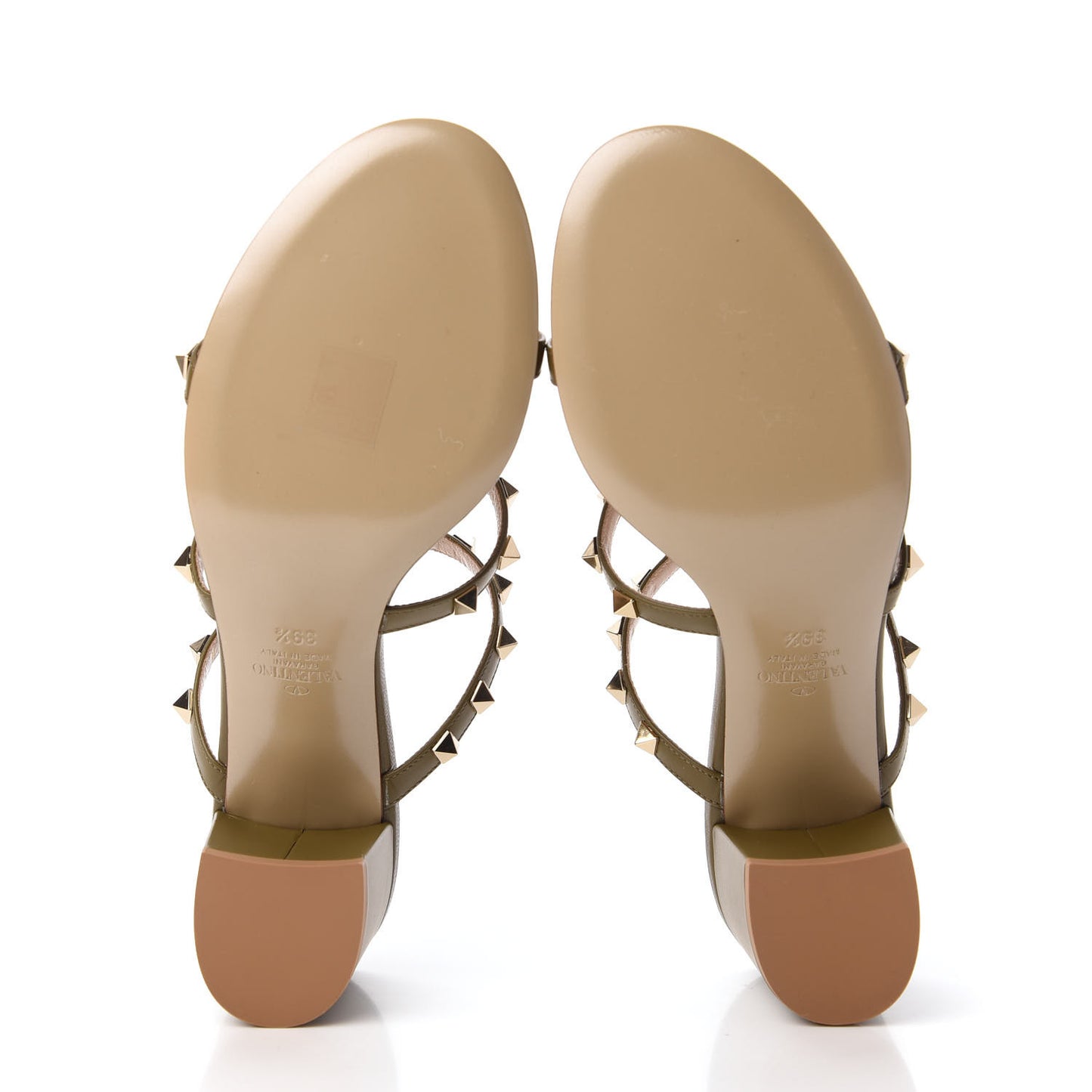 Calfskin Rockstud 60mm Caged Slide Sandals 39.5 Lichen