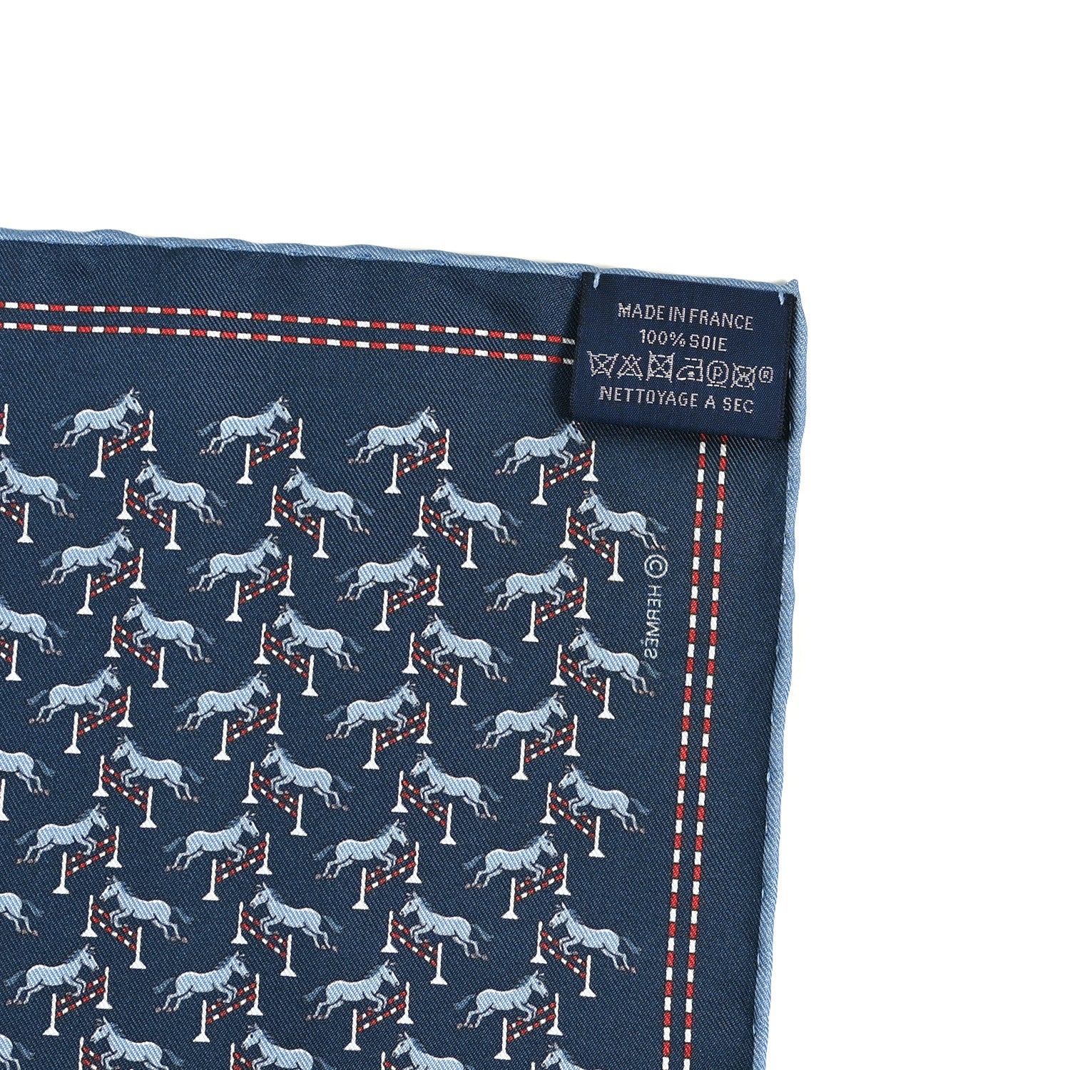 Hermes Silk Imprime Free Jump Pocket Square 45  Marine Bleu Moyen Rouge 4 of 4