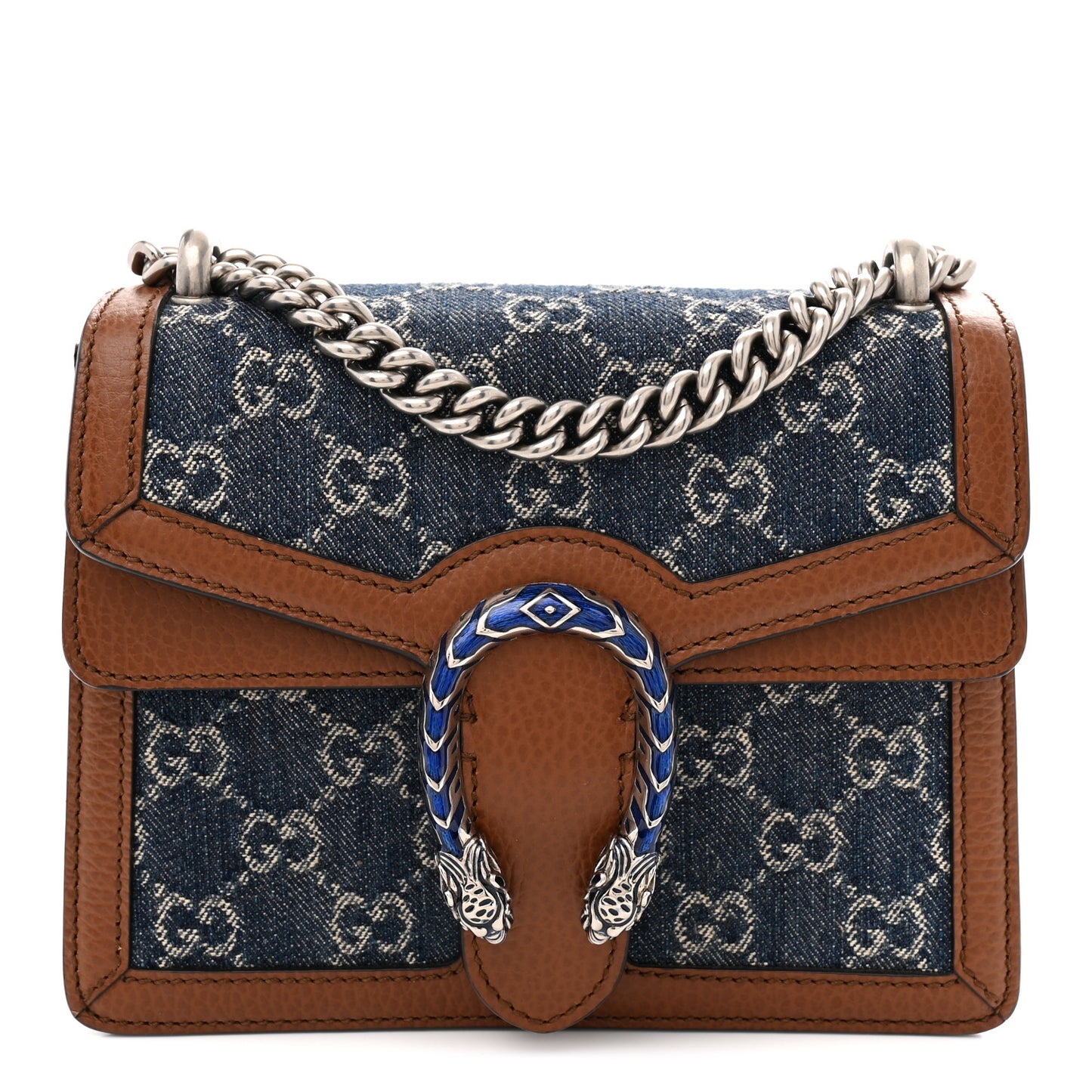 New Denim GG Monogram Dollar Calfskin Enamel Mini Dionysus Shoulder Bag Blue Tea Cuir Epilog Electric Blue
