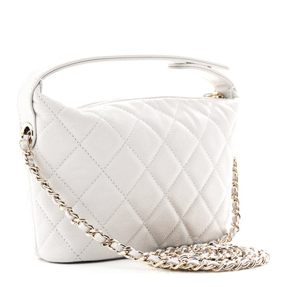 Chanel Shiny Caviar Quilted Hobo Clutch With Chain Light Grey 3 of 10