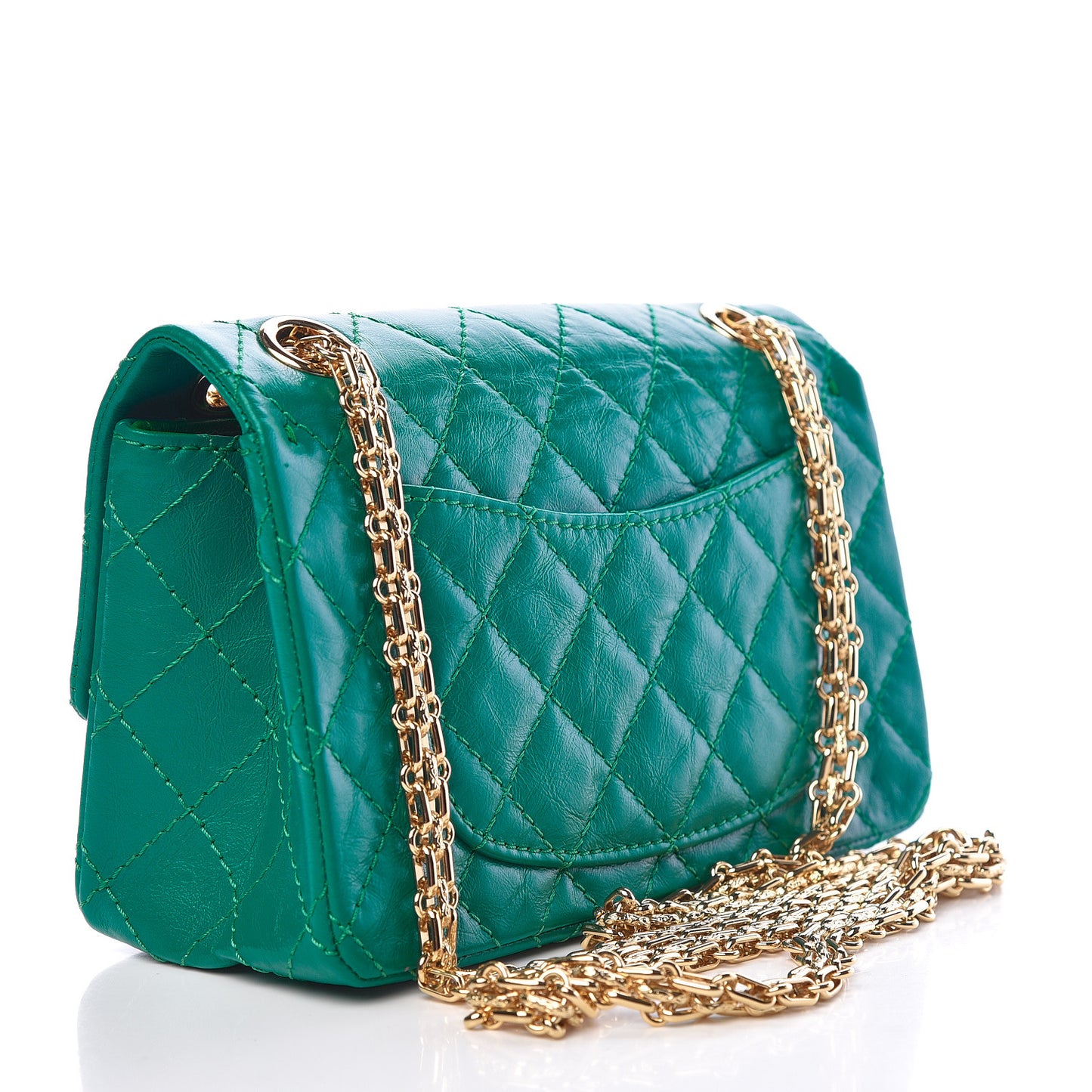 Metallic Aged Calfskin Quilted 2.55 Reissue Mini Flap Green
