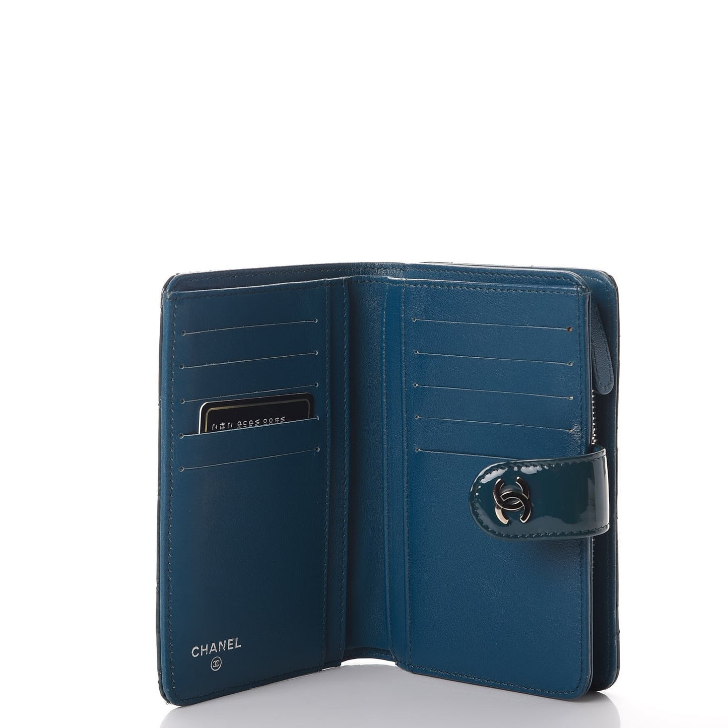 Patent Quilted Zip Pocket Wallet Blue