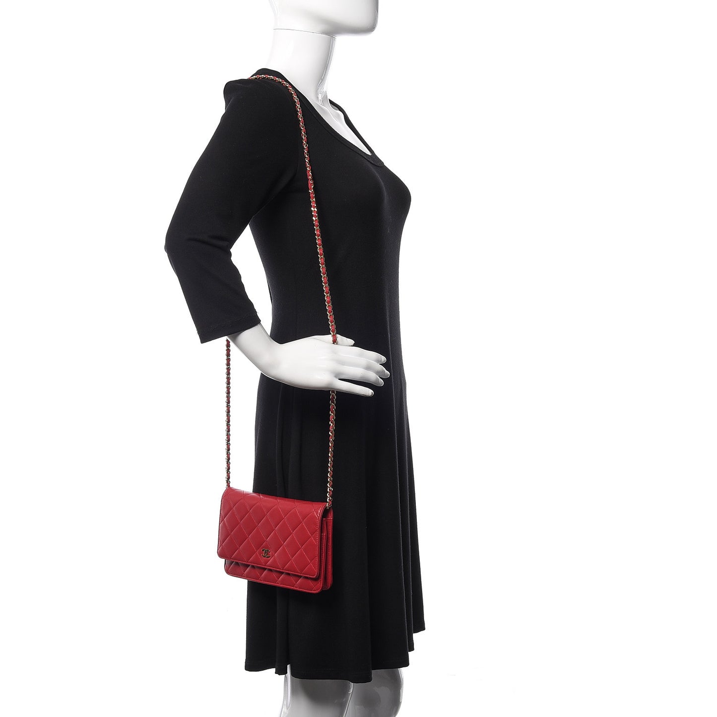 Lambskin Quilted Wallet On Chain WOC Red