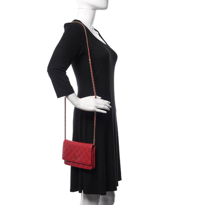 Chanel Lambskin Quilted Wallet On Chain WOC Red 2 of 12