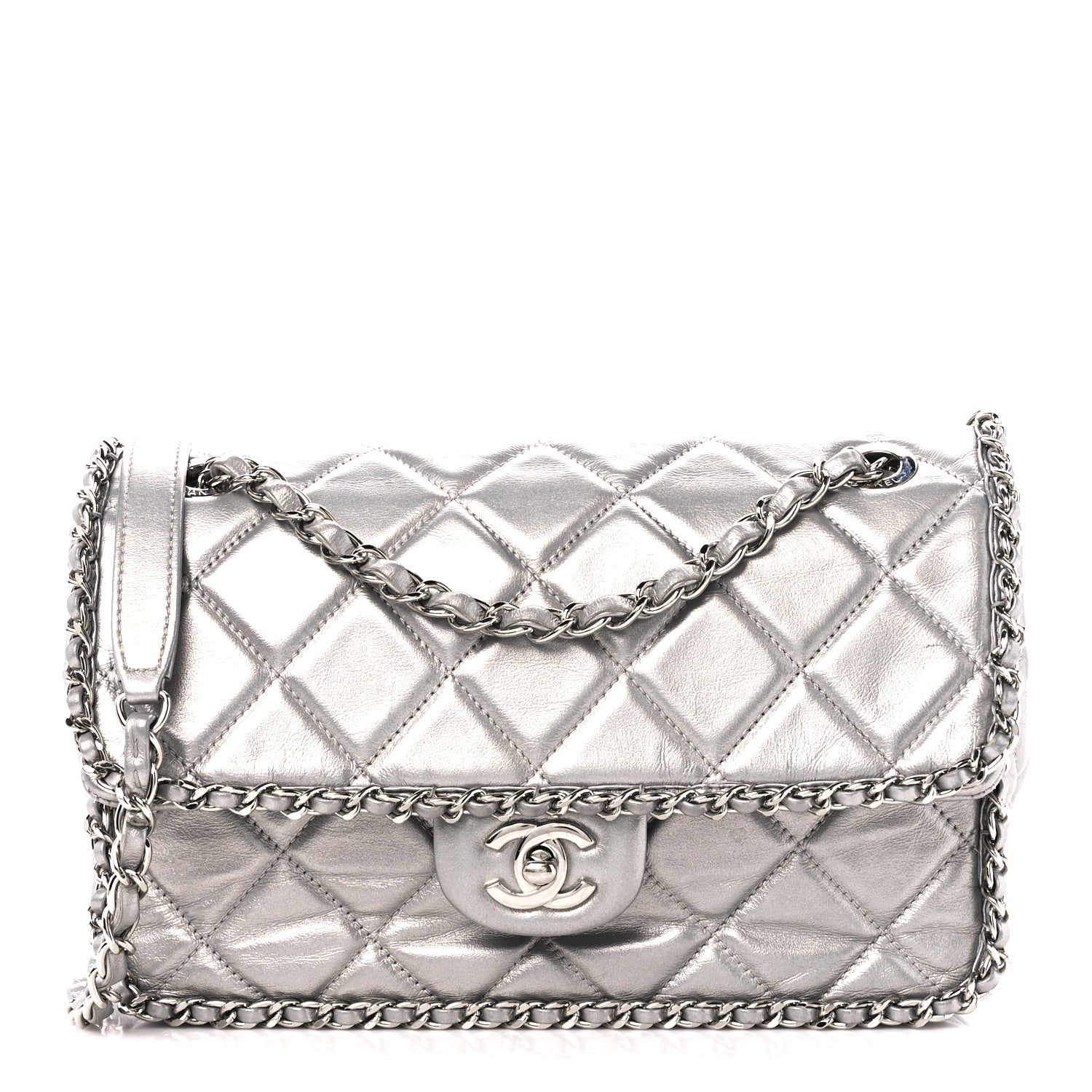 Chanel Metallic Lambskin Medium Chain All Over Flap Silver 1 of 12