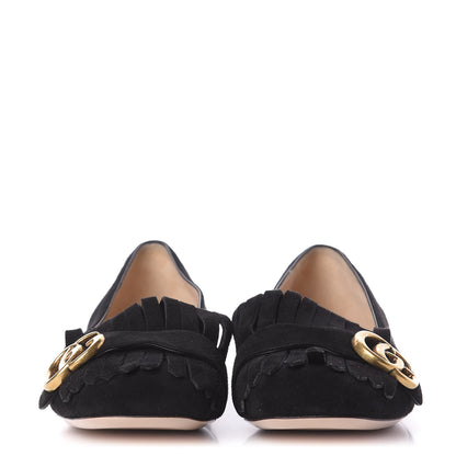 Gucci Suede GG Marmont Fringe Flats 39 Black 2 of 8