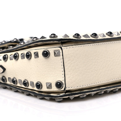 Valentino Garavani Pebbled Calfskin Onyx Medium Guitar Strap Rockstud Rolling Flap Saddle Bag Ivory 8 of 13