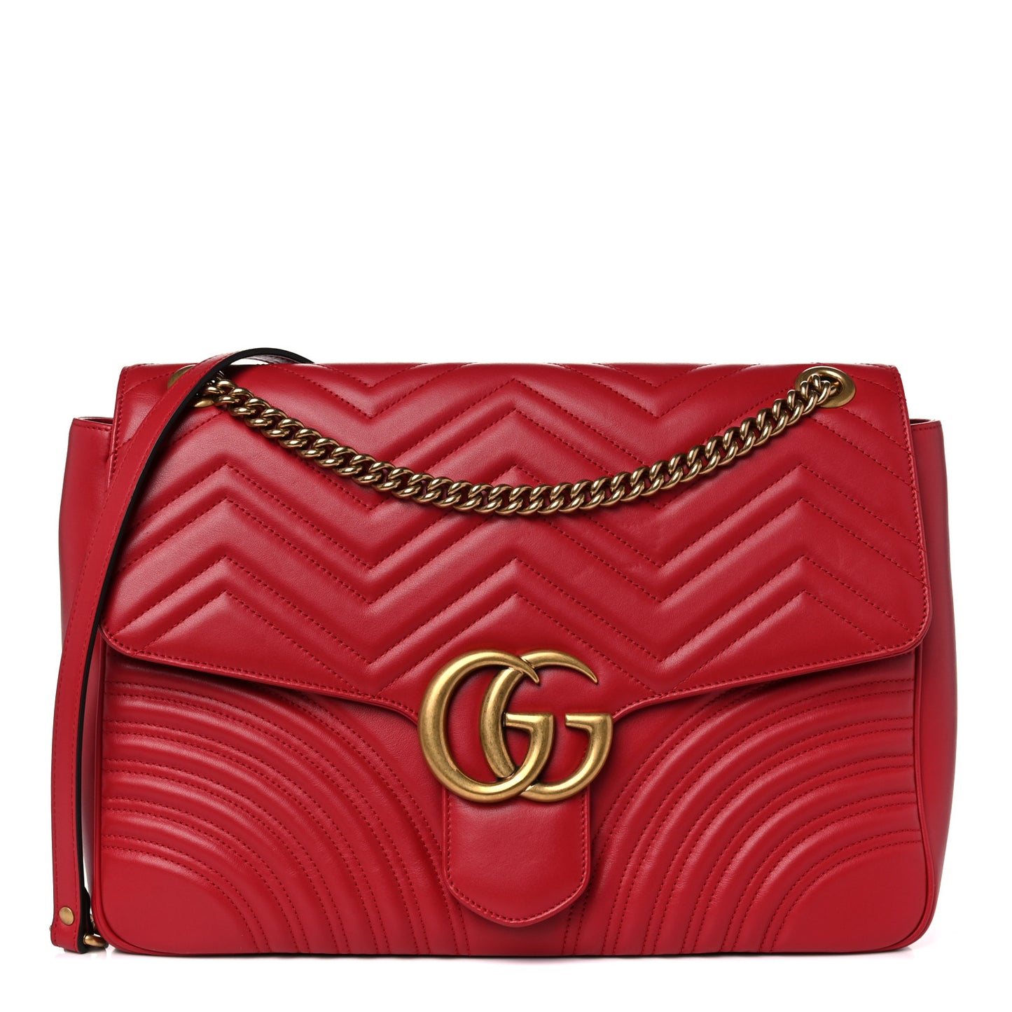 Calfskin Matelasse Large GG Marmont Shoulder Bag Hibiscus Red