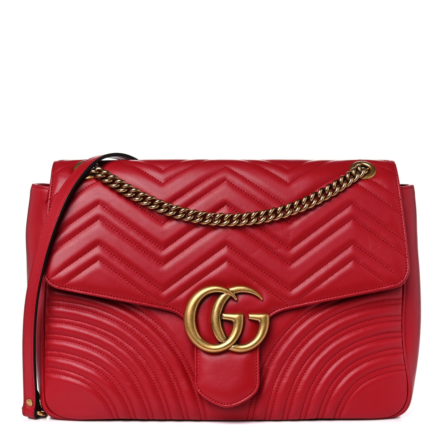 Gucci Calfskin Matelasse Large GG Marmont Shoulder Bag Hibiscus Red 1 of 10