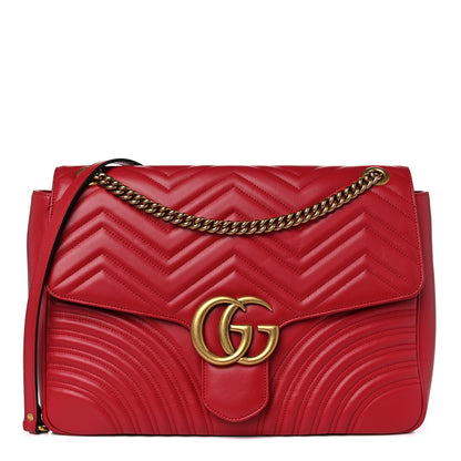 Gucci Calfskin Matelasse Large GG Marmont Shoulder Bag Hibiscus Red 1 of 10