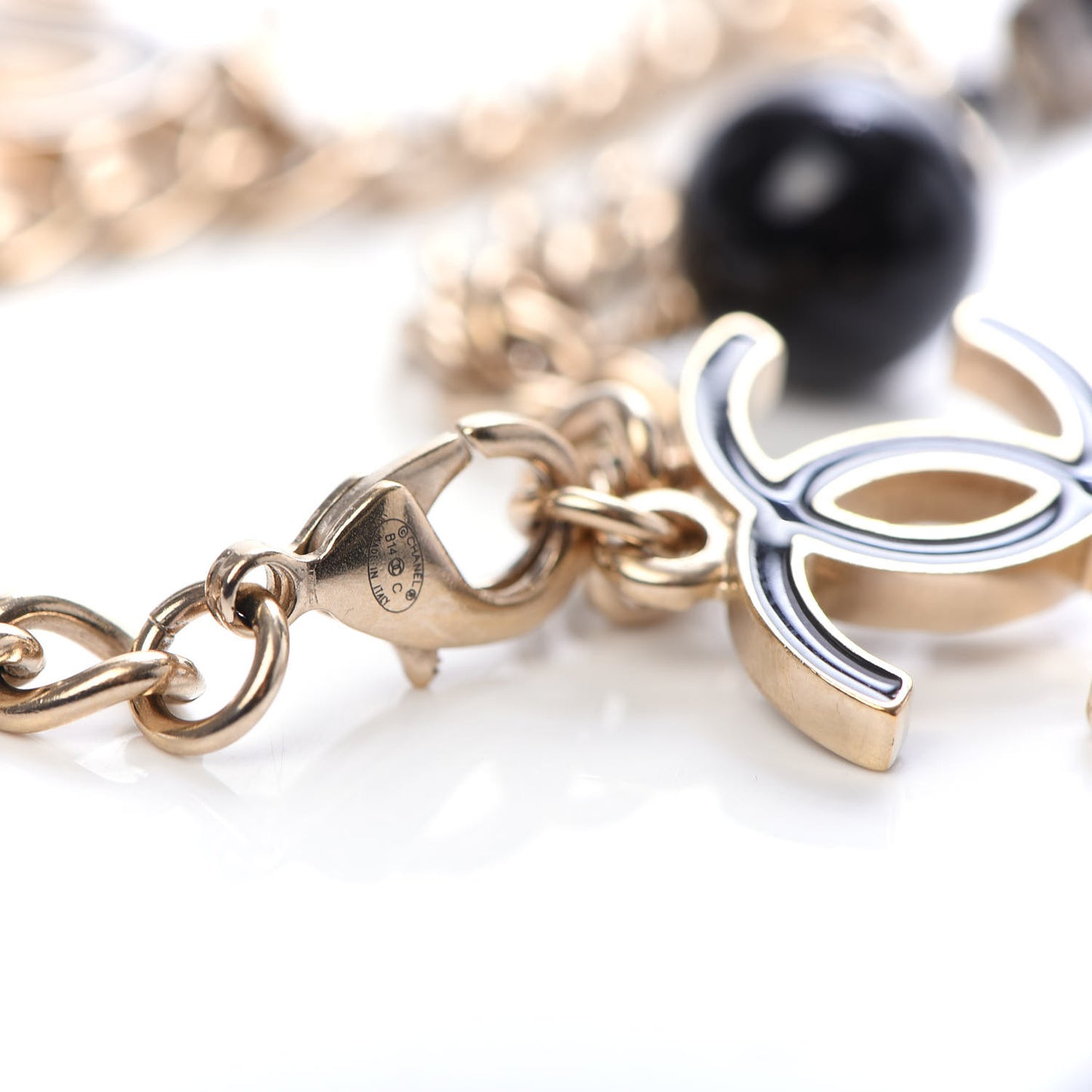 Pearl CC Charm Bracelet Black Gold