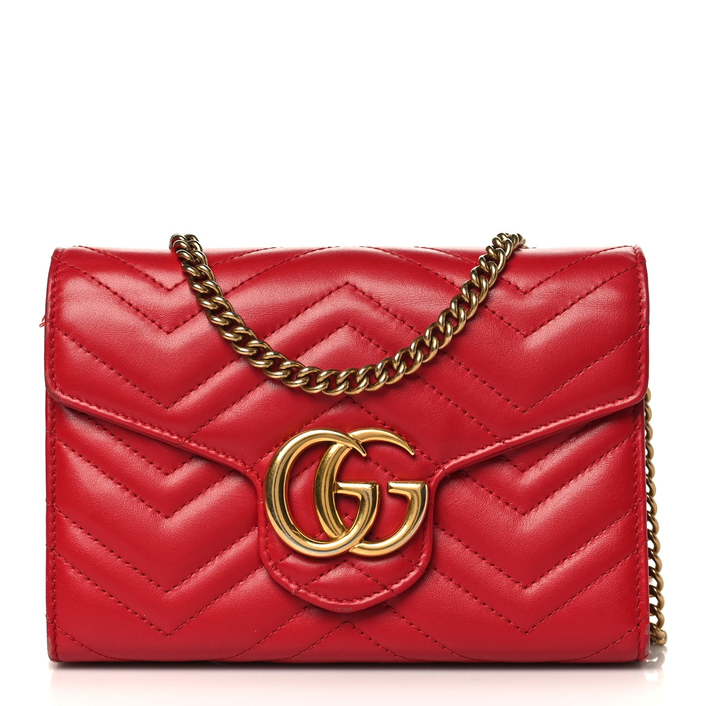 Calfskin Matelasse GG Marmont Chain Wallet Hibiscus Red