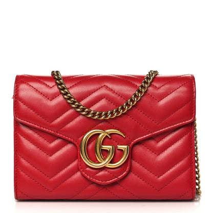 Gucci Calfskin Matelasse GG Marmont Chain Wallet Hibiscus Red 1 of 10