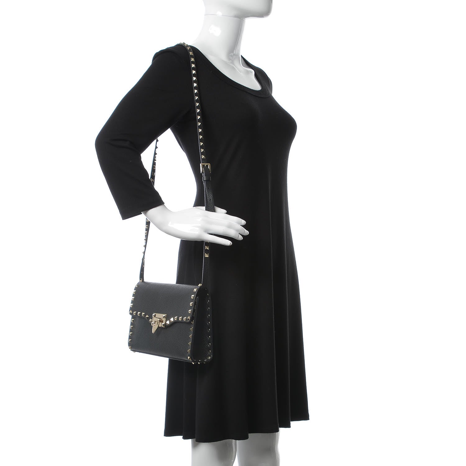 Valentino Garavani Pebbled Calfskin Medium Rockstud Flip Lock Crossbody Bag Black 2 of 6