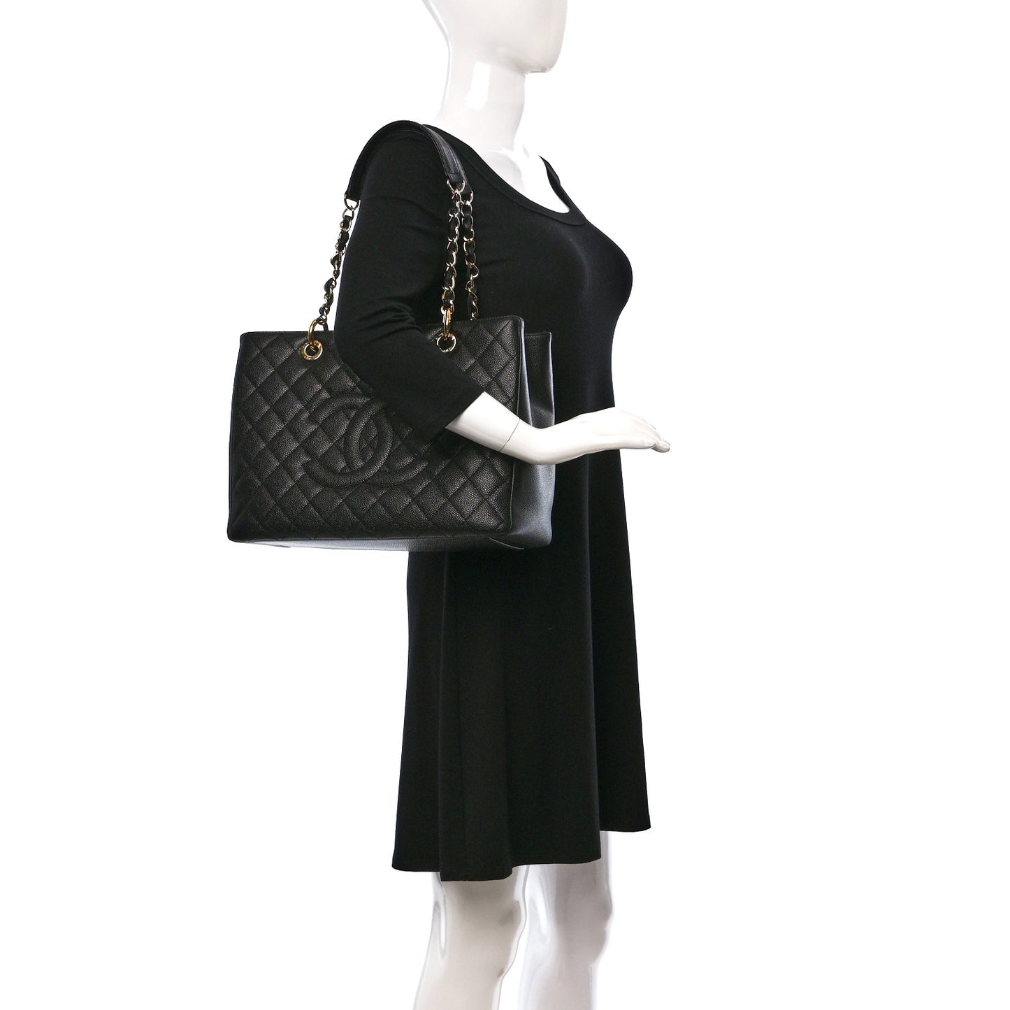 Caviar Quilted Grand Shopping Tote GST Black
