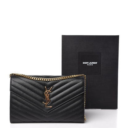 Saint Laurent Grain De Poudre Matelasse Chevron Monogram Chain Wallet Black 13 of 13