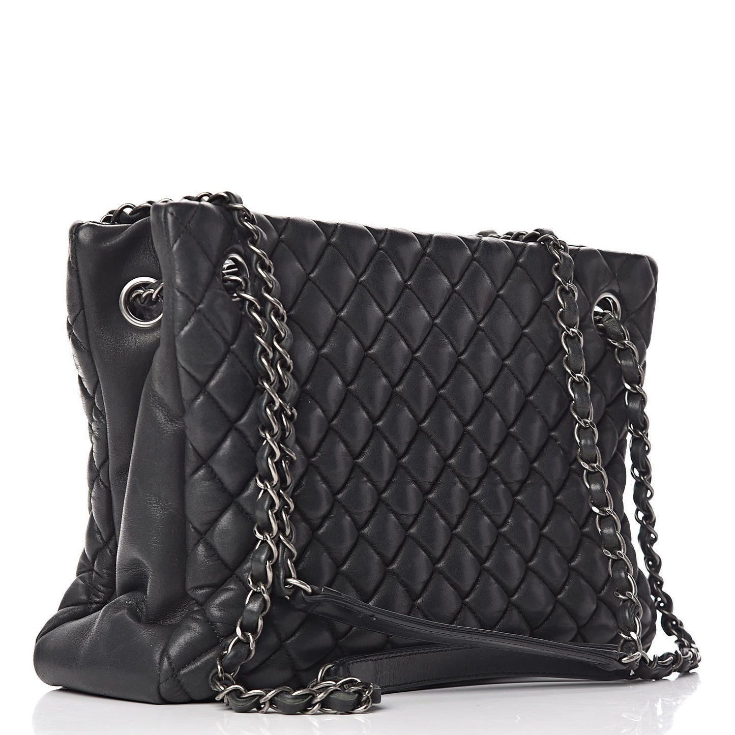 Iridescent Calfskin Small New Bubble Quilt Tote Dark Grey