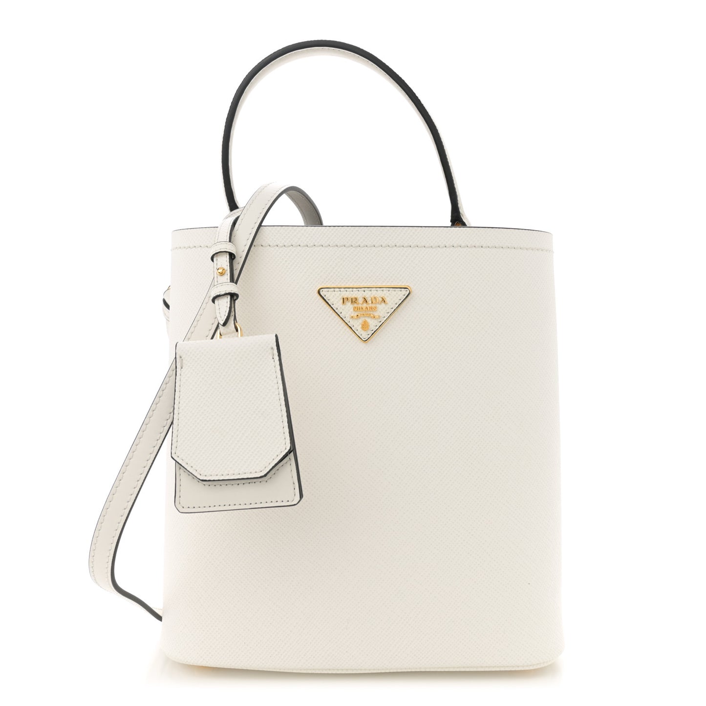 Saffiano Cuir Medium Panier Bucket Bag  Bianco Black