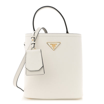 Prada Saffiano Cuir Medium Panier Bucket Bag  Bianco Black 1 of 10