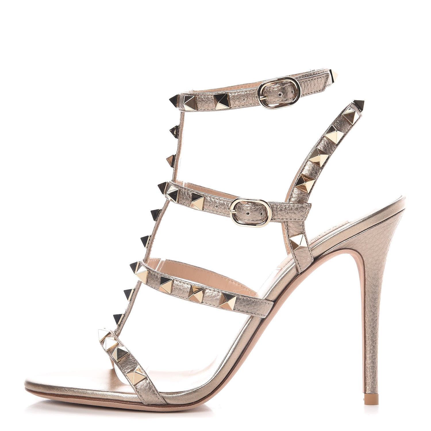 Valentino Garavani Metallic Pebbled Calfskin Rockstud Gladiator 105mm Sandals 37 Skin 1 of 7