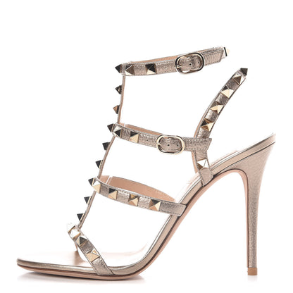 Valentino Garavani Metallic Pebbled Calfskin Rockstud Gladiator 105mm Sandals 37 Skin 1 of 7