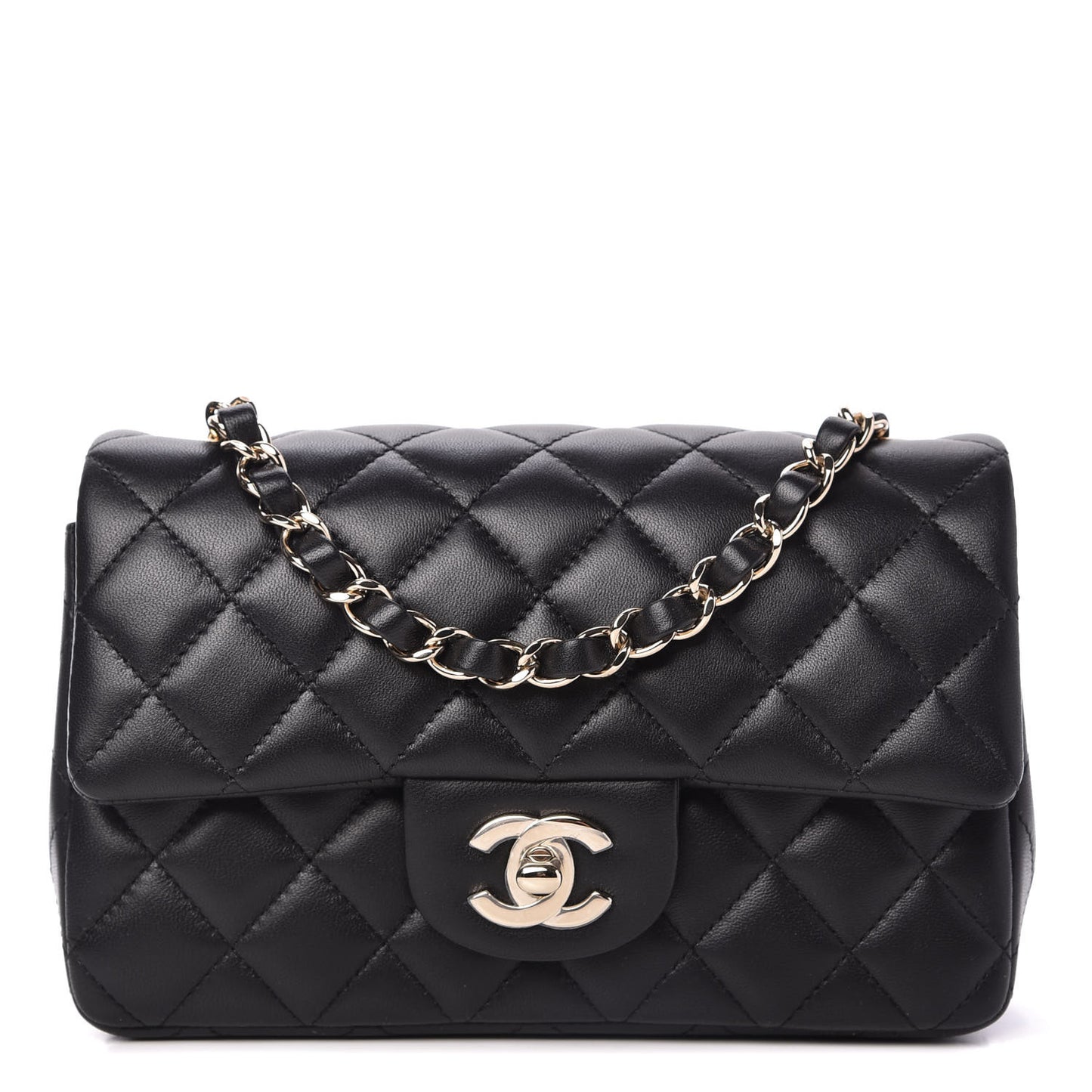 Lambskin Quilted Mini Rectangular Flap Black