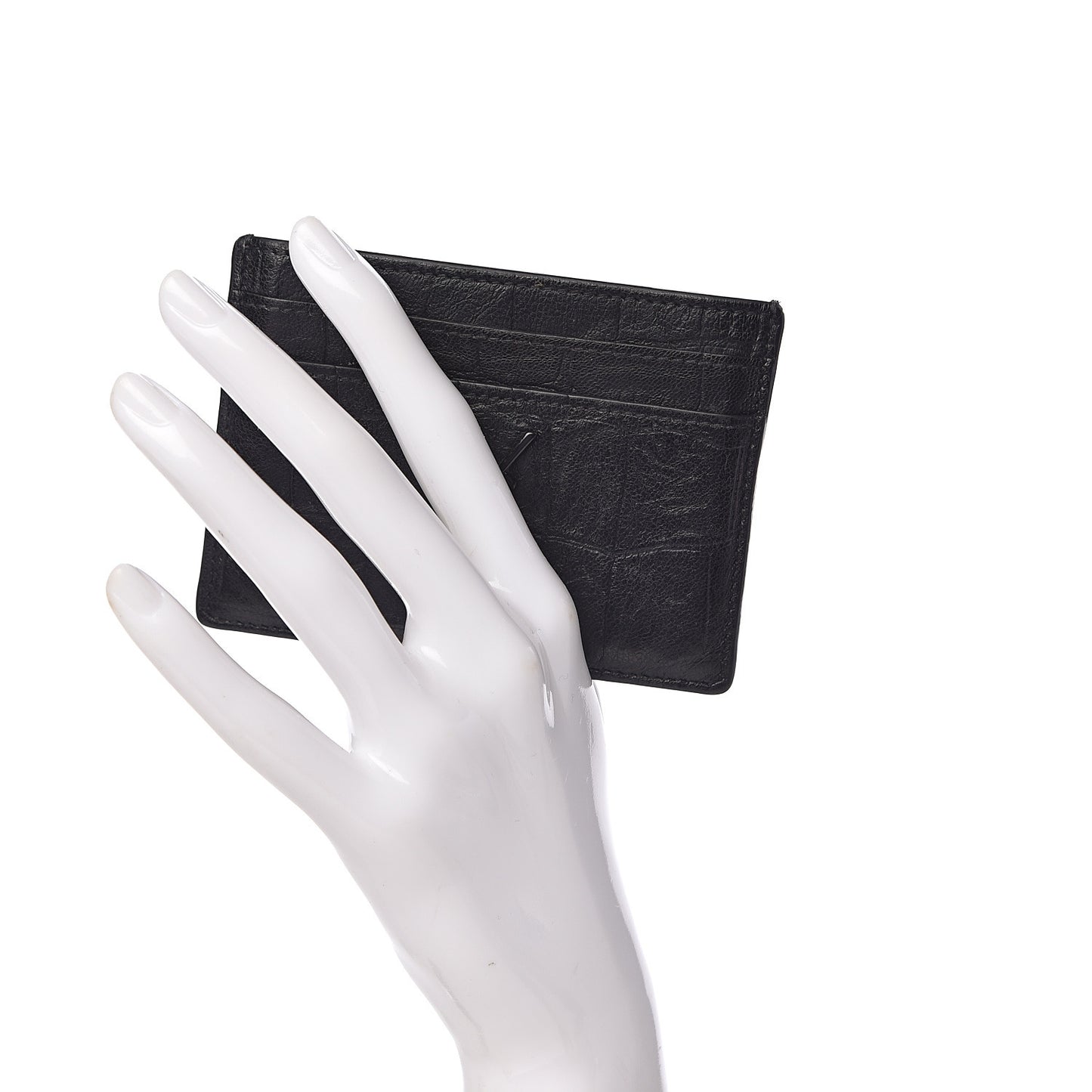 Calfskin Crocodile Embossed Monogram Credit Card Case Black