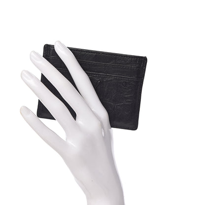 Saint Laurent Calfskin Crocodile Embossed Monogram Credit Card Case Black 2 of 7