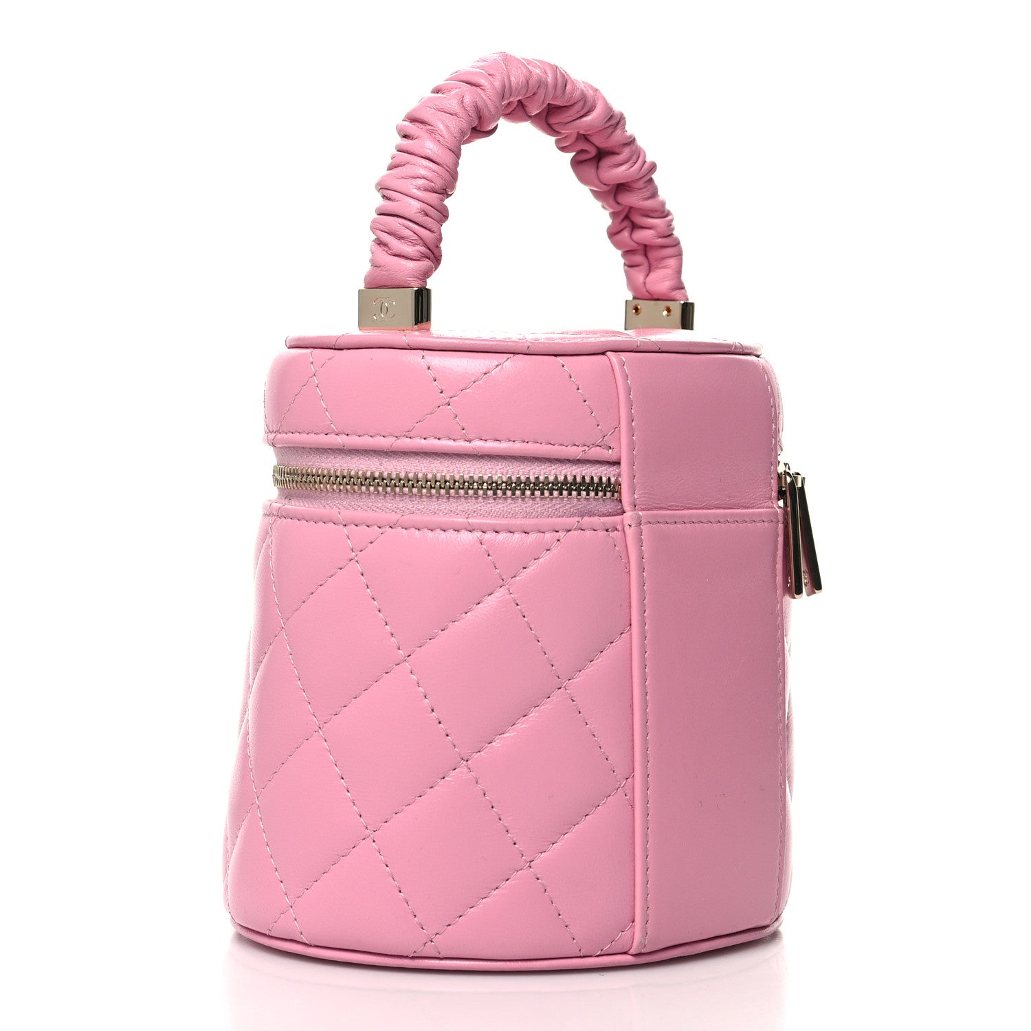 Chanel Lambskin Quilted Ruched Handle Vanity Case Pink 3 of 14