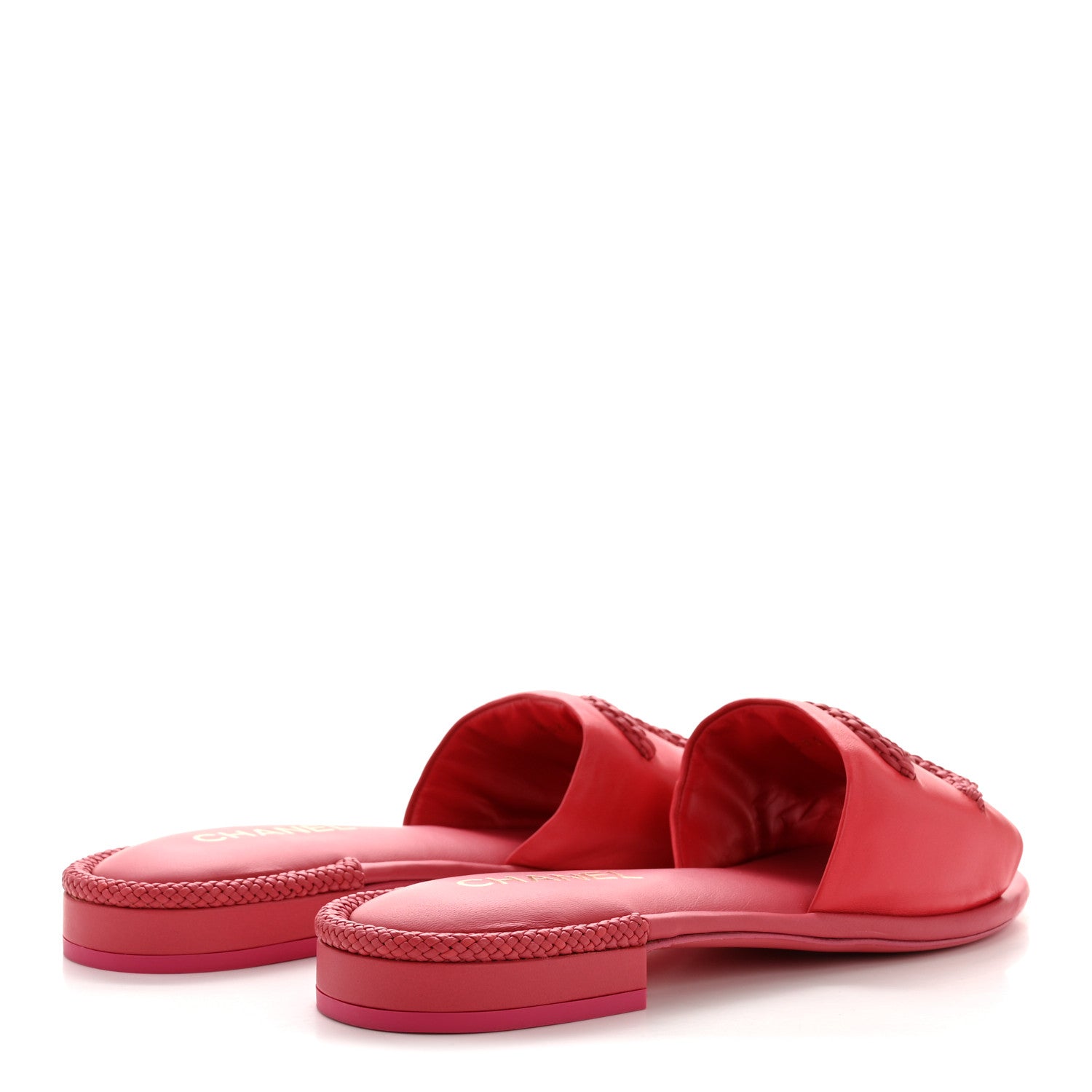 Chanel Lambskin CC Braided Mules 39 Red Pink 5 of 11