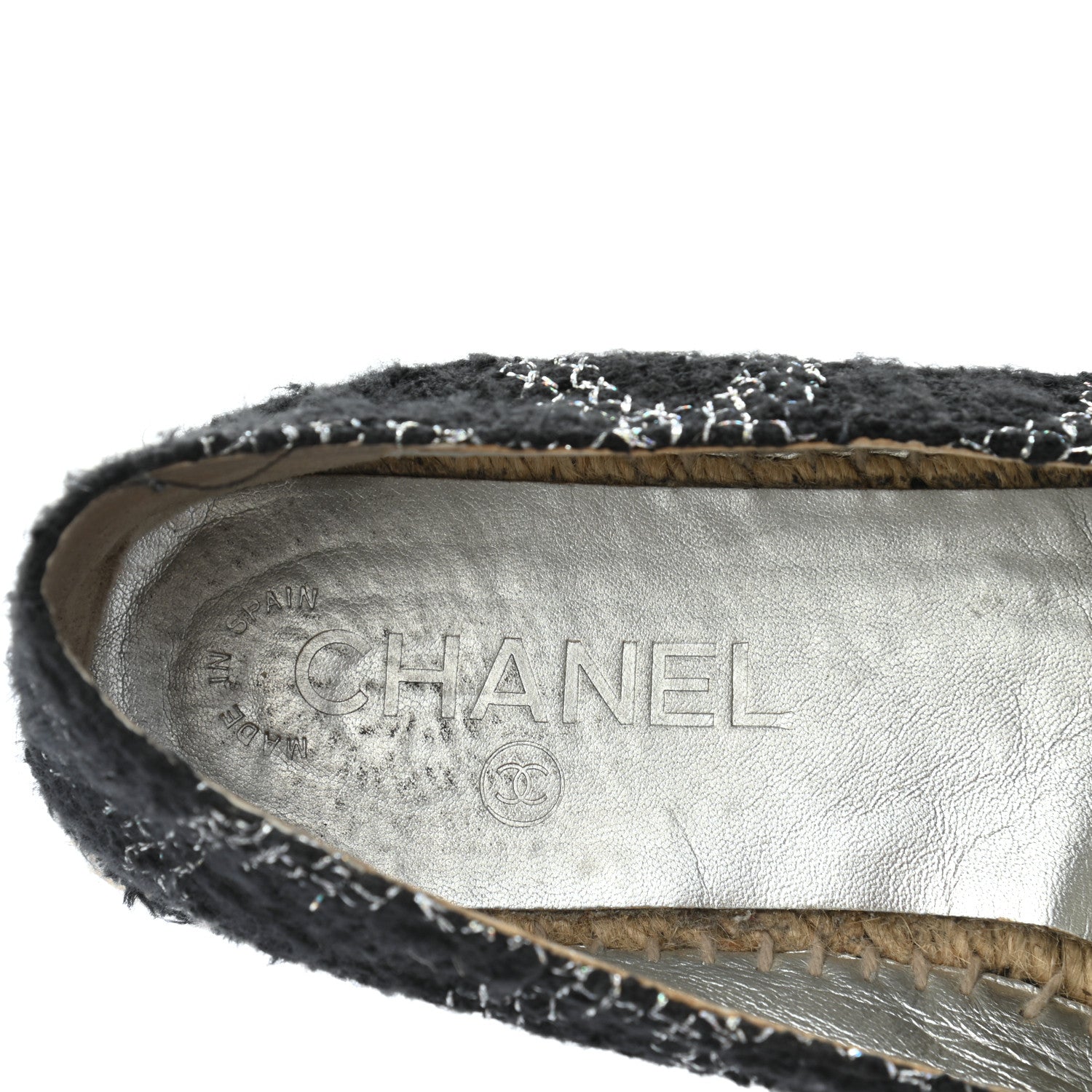 Chanel Tweed Lambskin CC Espadrilles 37 Black Silver 7 of 15