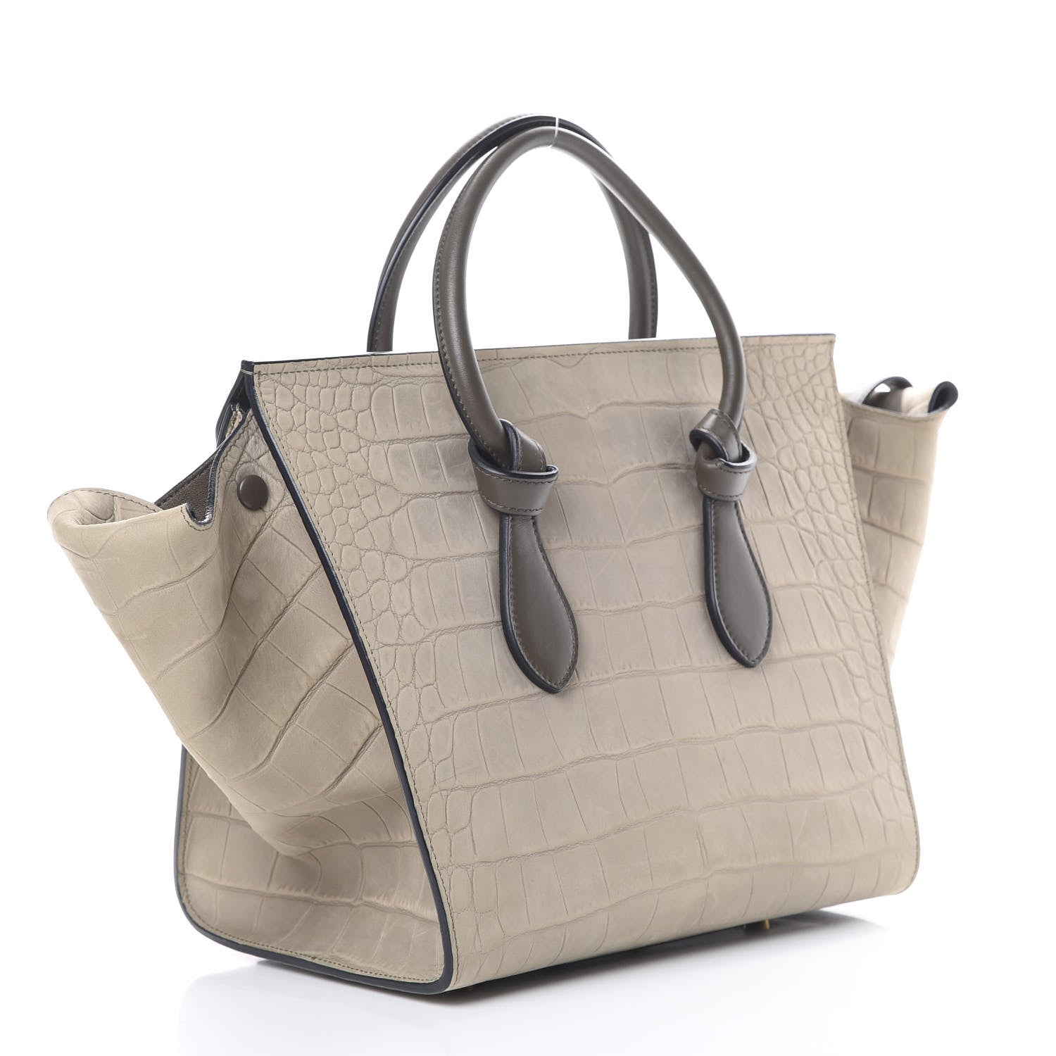Celine Smooth Calfskin Crocodile Embossed Nubuck Mini Tie Tote Grey 3 of 16