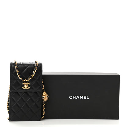 Chanel Lambskin Quilted Pearl Crush Phone Holder With Chain Black 12 of 12