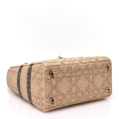 Christian Dior Raffia Woven Cannage Embroidered Medium Lady D-Lite Natural Black 4 of 10