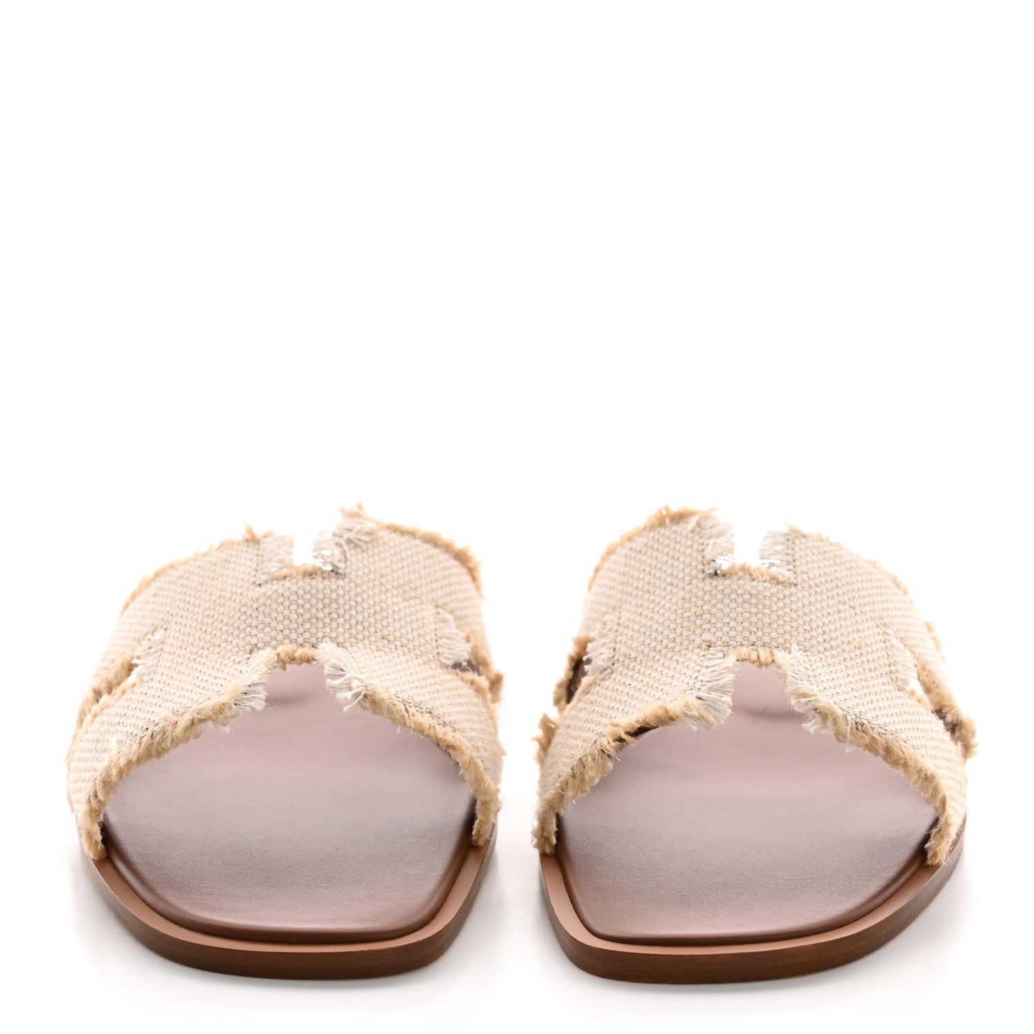 Hermes Linen Canvas Fringe Oran Sandals 37.5 Beige 2 of 9