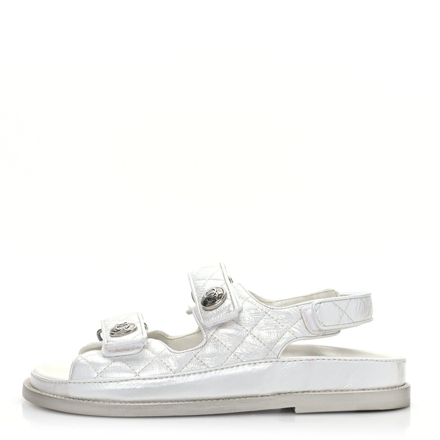 Laminated Lambskin Quilted Velcro Dad Sandals 37 Silver