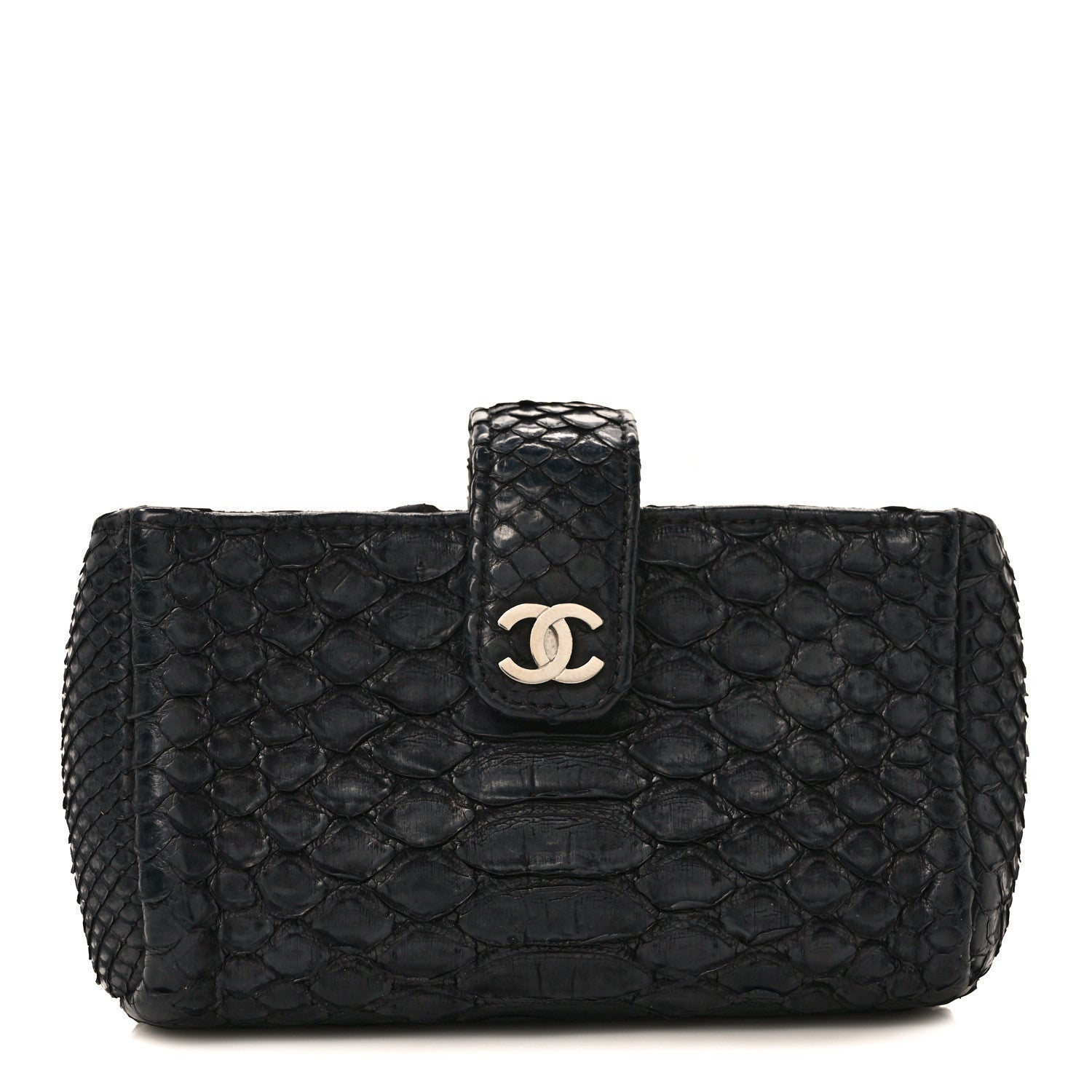 Chanel Snakeskin Quilted Mini Phone Holder Clutch Black 1 of 8