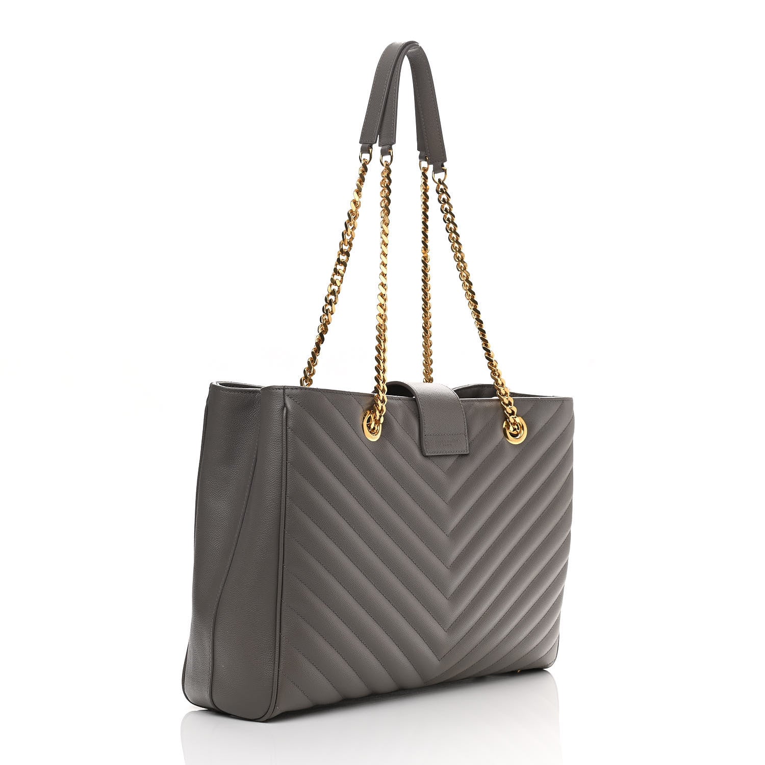 Saint Laurent Grain De Poudre Matelasse Chevron Monogram Shopping Bag Fog 2 of 15