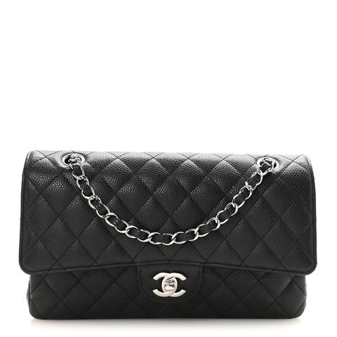 Caviar Quilted Medium Double Flap Black