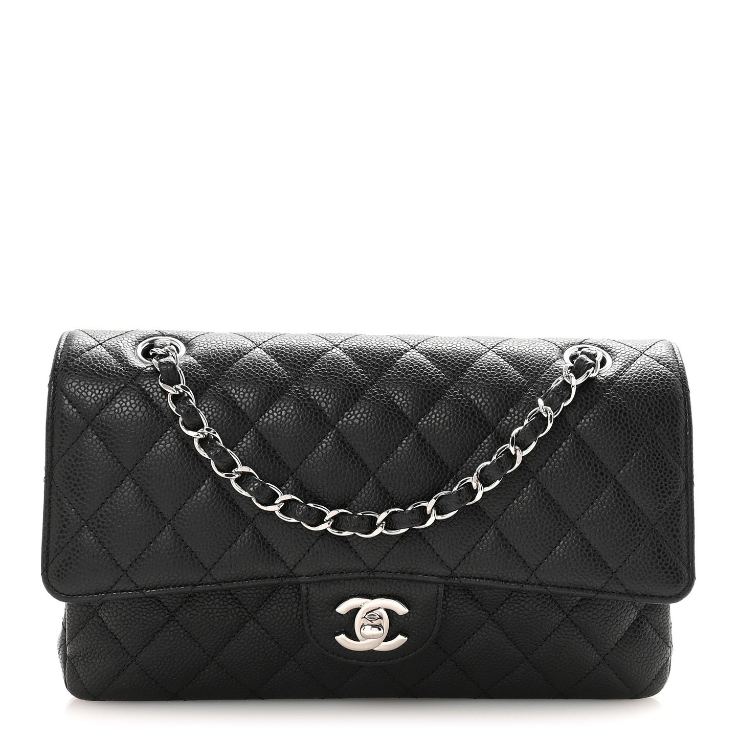 Caviar Quilted Medium Double Flap Black