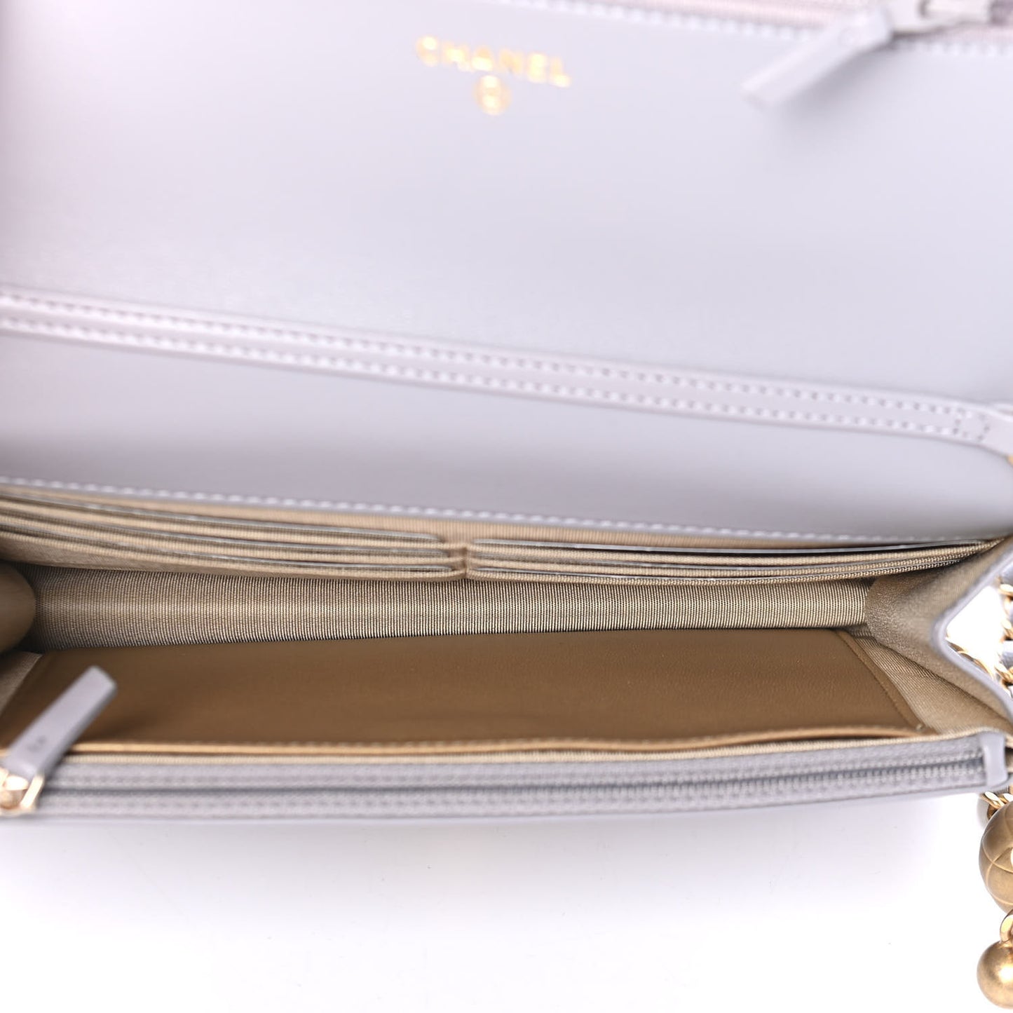 Lambskin Quilted CC Pearl Crush Wallet on Chain WOC Grey