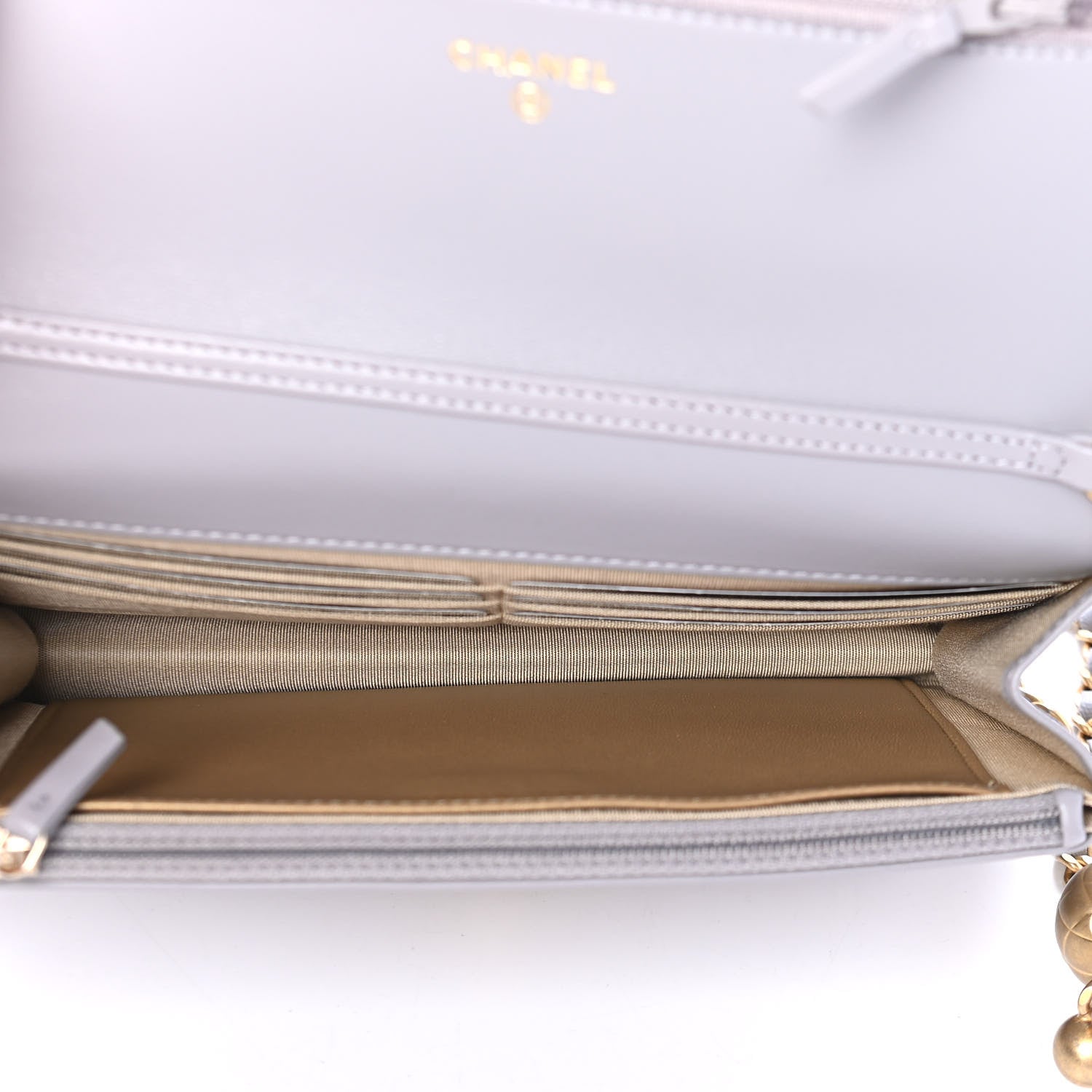 Chanel Lambskin Quilted CC Pearl Crush Wallet on Chain WOC Grey 4 of 4
