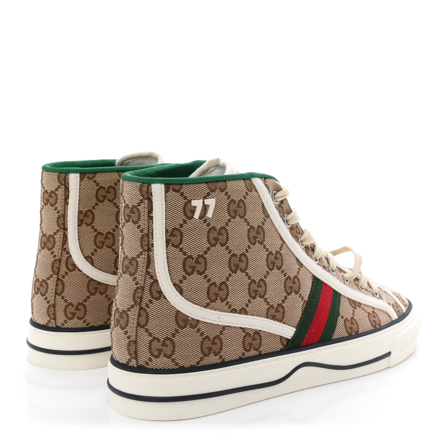 Gucci GG Monogram Web Womens 1977 Tennis High Top Sneakers 41 Beige Ebony Mystic White 5 of 9