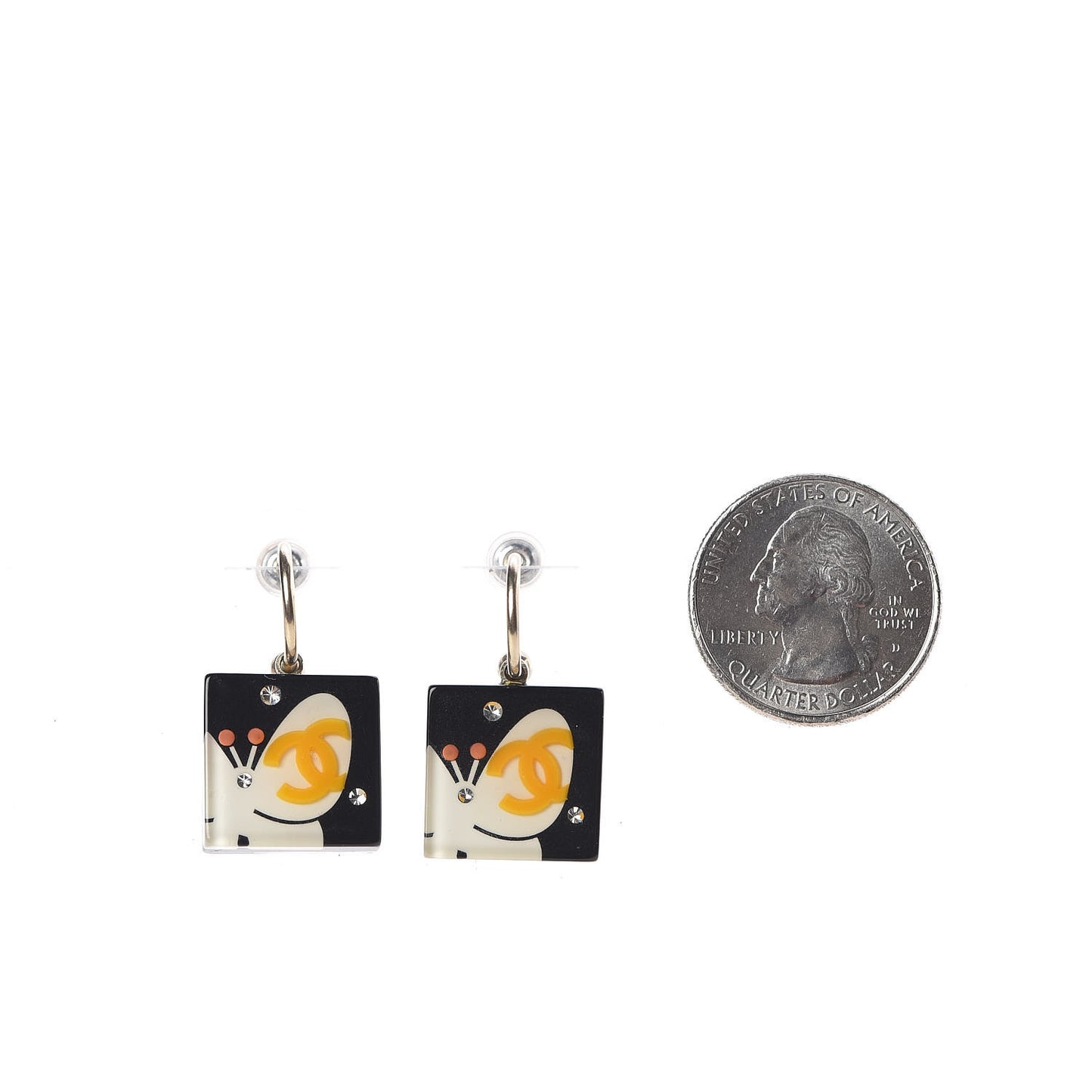 Resin Crystal Square Butterfly CC Drop Earrings Black