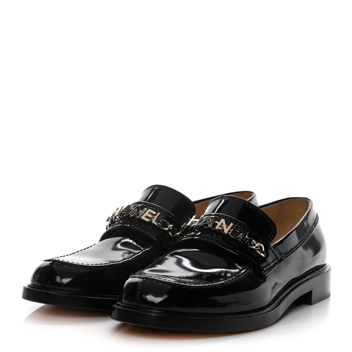 Chanel Shiny Calfskin Logo Loafers 40.5 Black 3 of 16