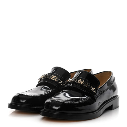 Chanel Shiny Calfskin Logo Loafers 40.5 Black 3 of 16