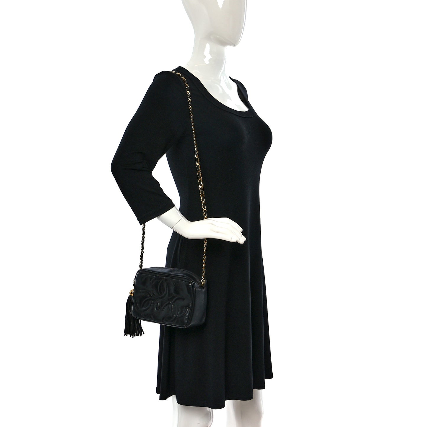 Lambskin CC Tassel Camera Case Black