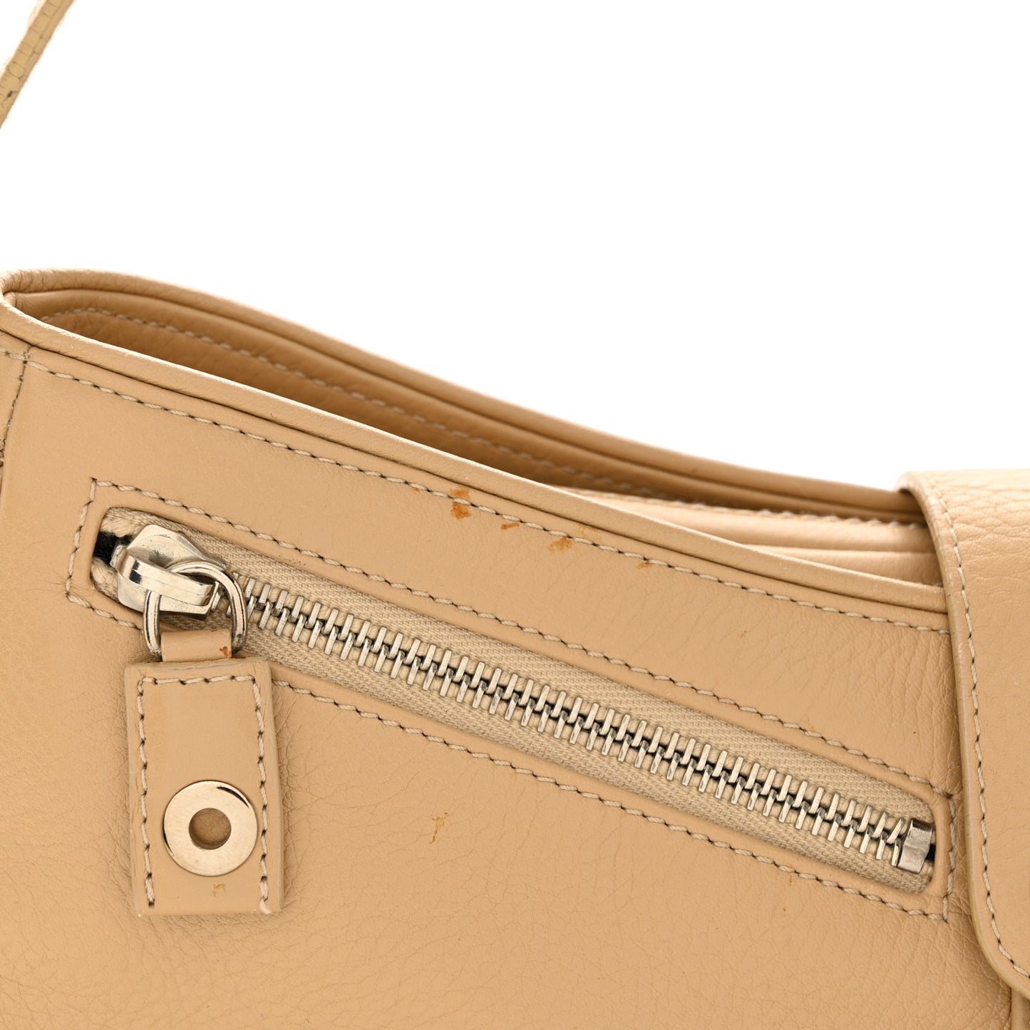 Calfskin Logo Charm Shoulder Bag Beige