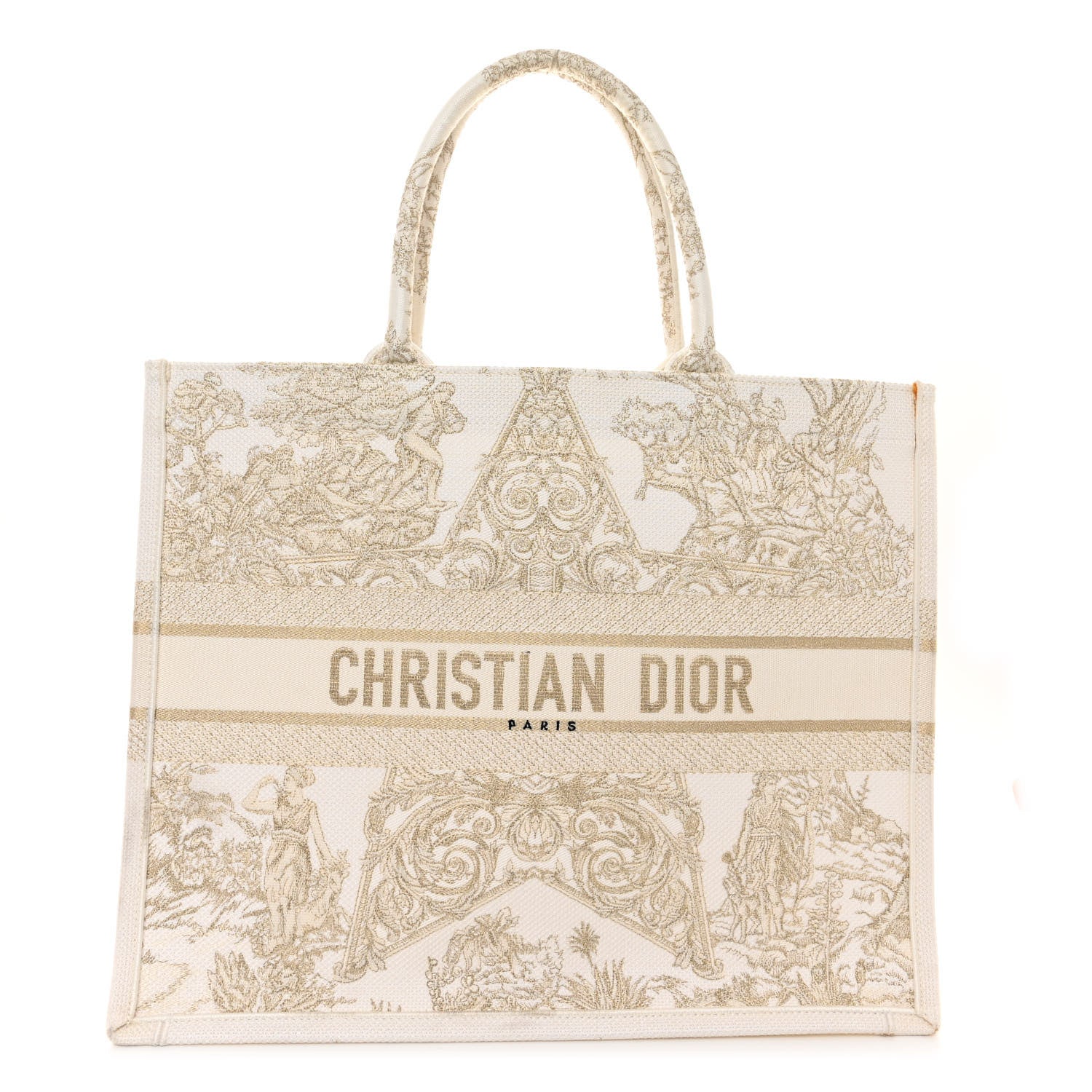 Christian Dior Canvas Embroidered Large Around The World Book Tote Gold 1 of 14