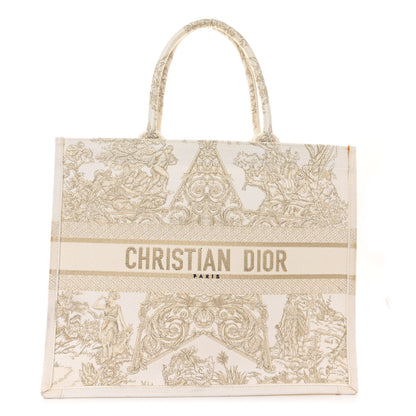 Christian Dior Canvas Embroidered Large Around The World Book Tote Gold 1 of 14
